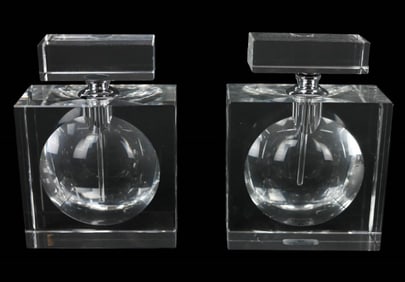 Pair Contemporary Crystal & Chrome Perfume Bottles