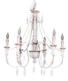 6 Light Distressed Wood Painted Chandelier
