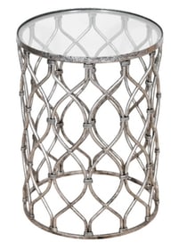 Modern Round Metal Glass Top Side Table