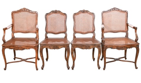 4 Louis XV Style Carved Walnut Chairs