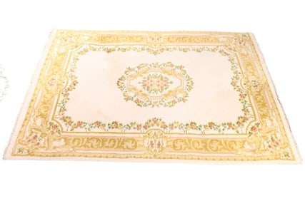 Asian Hand Knotted Wool and Silk Aubusson Rug