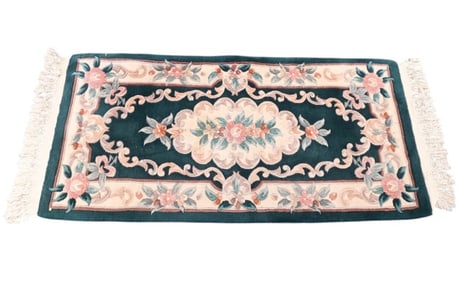 Emerald Green Hand Knotted Aubusson Rug