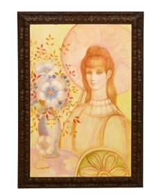 Solda Signed Mid C Acrylic Portrait Young Woman