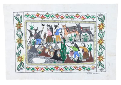 Telesforo Rodriguez Signed Papel Amate Painting