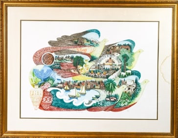 Amram Ebgi Signed Serigraph Doves on Wings