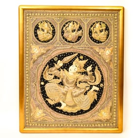 Thai Tapestry Hand Embroidered & Beaded & Framed