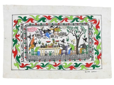 Telesforo Rodriquez Signed Papel Amate Painting