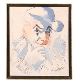 Vincent Mennuto Signed 1961 Oil Painting of Clown