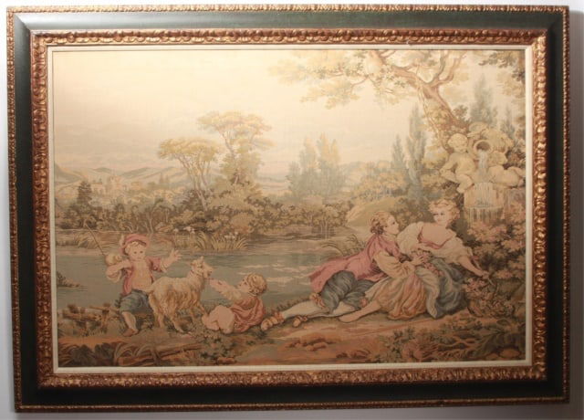 Framed Vintage French Rococo Style Tapestry (1 of 5)