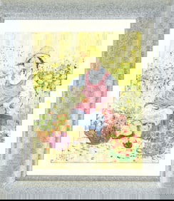 Mildred Barrett Signed Oil Painting Woman Garden