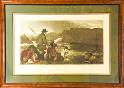 Simmons & Ansdell Antique Color Engraving Fishing
