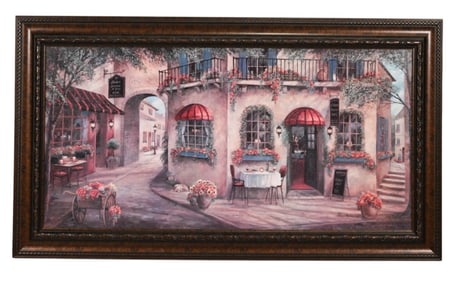 Framed Large Giclee French Cafes on Side Street