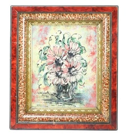Signed Still Life Painting Vase on Table Framed