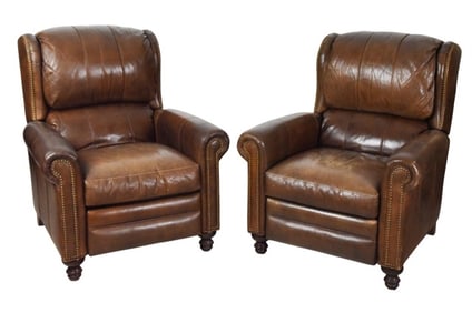 2 Satchel Wall Hugger Leather Recliner Armchairs