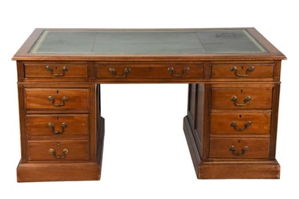 Victorian Leather Topped Double Pedestal Desk.