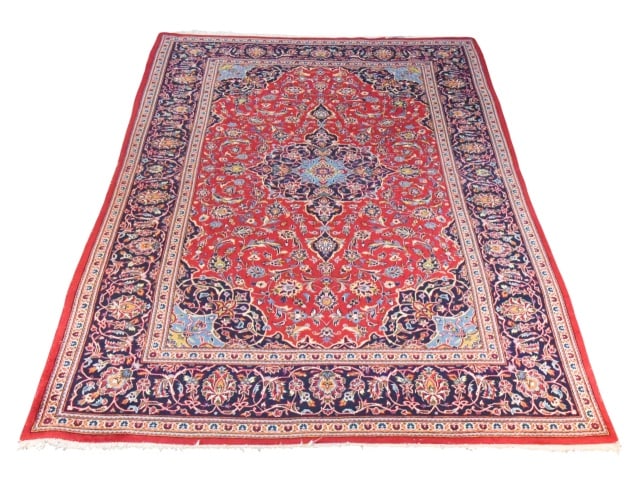 Persian Kashan Hand Knotted Rug: Persian Kashan Hand Knotted Rug with Intricate Floral Design and Center Medallion.Measures 118 inches x 78 inches.