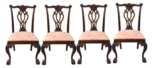 4 Chippendale Style Carved Mahogany Dining Chairs