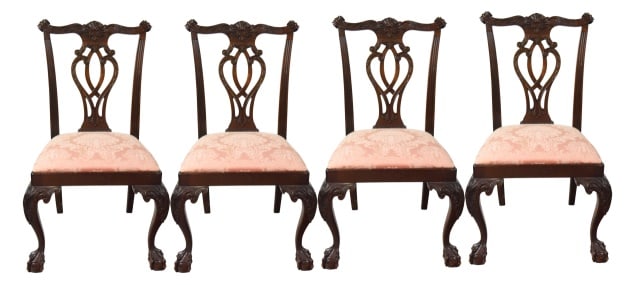 4 Chippendale Style Carved Mahogany Dining Chairs (1 of 12)