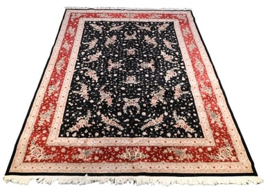 Indo Persian Oriental Red Black Floral Area Rug