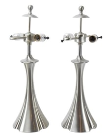 Pair Modern Brushed Metal Two Light Lamps