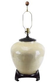 Majestic Japanese Stoneware Water Jar Table Lamp
