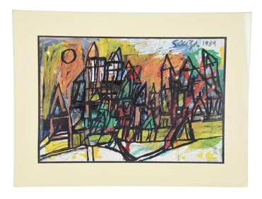 Francis Newton Souza Pen & Acrylic Painting 1989