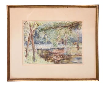 Frida Gugler Signed Water Color Painting Bridge