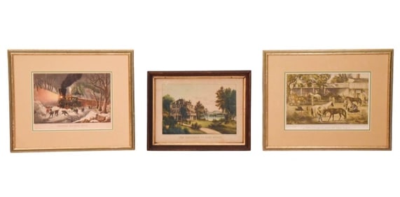 3 Antique Currier & Ives Color Engravings