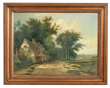 E. Graham Signed Mural Size Oil Painting Framed