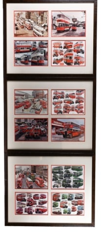 Vintage Tram Art Multiview Framed Postcards: Vintage Tram Art Multiview Framed Postcards in 3 Frames with 4 Postcards in Each. Each measures 22 inches x 27 inches.