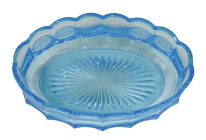 Antique Fostoria Coin Blue Glass Oval Bowl