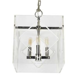 Lucite & Chrome Pendant Light with Open Sides