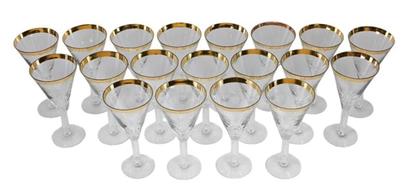 19 Hand Blown Clear Glass Gold Rim Martini Glasses