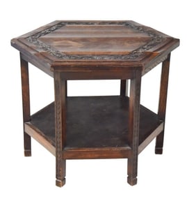 Antique Hand Carved Hexagonal Side Table