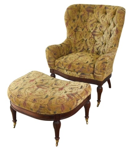 Queen Anne Style Wingback Chair and Ottoman (1 of 15)
