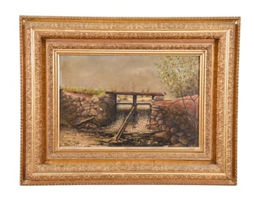 19th C. John Daly Signed Oil Painting Waterfall