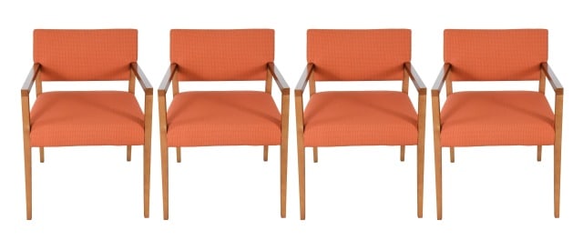 Gunlocke Mid Century Walnut Upholstered Armchairs