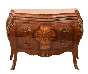 Louis XV Bombay Style Marquetry Inlay Commode