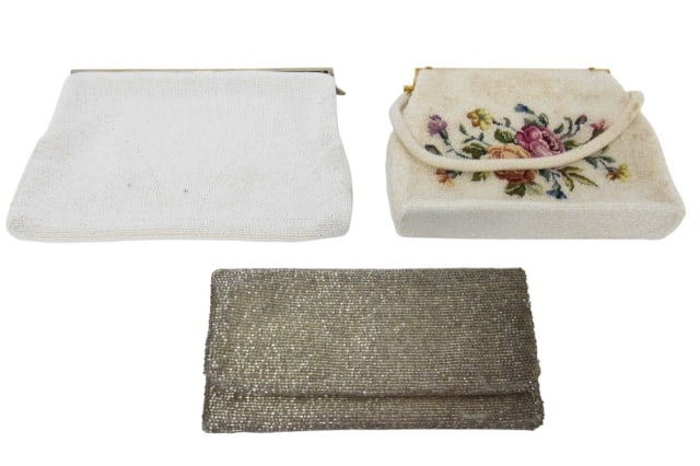 3 Antique & Vintage Beaded Women's Handbags: 3 Antique & Vintage Beaded Women's Evening Handbags. Larger measures 6 inches x 10 inches. There is some minor bead loss, bags are in good condition based on age.