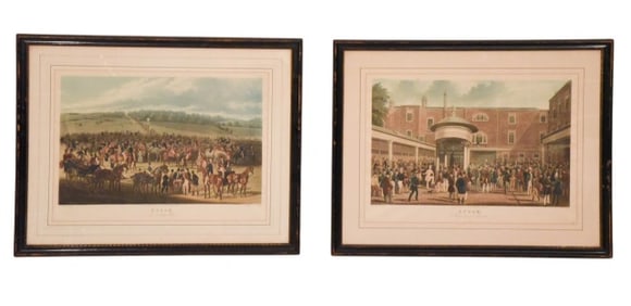 2 Antique 19th C Pollard/Hunt Engravings of Epsom