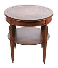 Mid Century Carved Round Leather Top Table