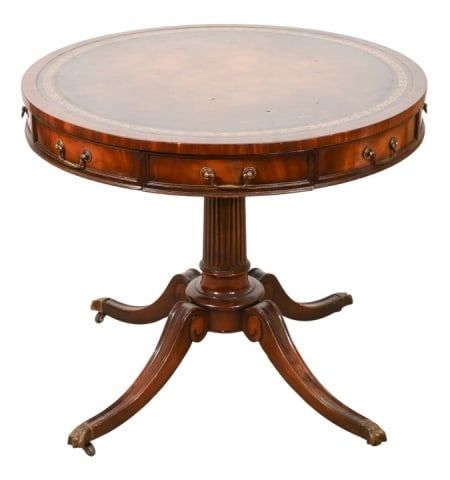 Federal Style Carved Leather Top Drum Table (1 of 13)