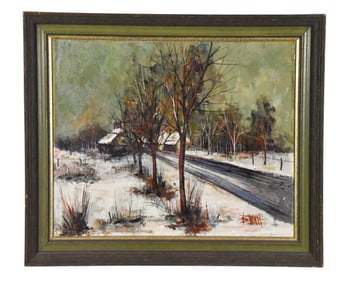 Mid Century Landscape Oil on Canvas Painting