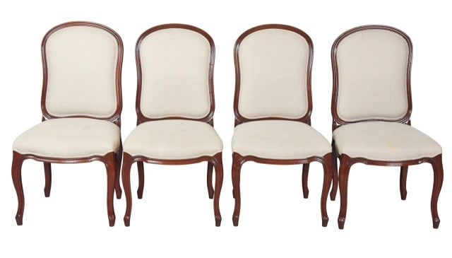 4 French Provincial Upholstered Dining Chairs: 4 French Provincial Upholstered Dining ChairsMeasures Needs to be Reupholstered. Sold as is.