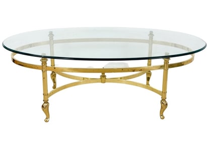 Regency Style Brass Tone Oval Coffee Table