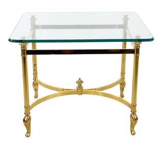 Regency Style Brass Tone Glass Top Side Table