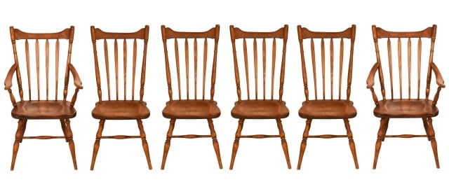 6 Antique Carved Cushman Colonial Dining Chairs