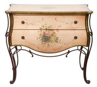 Hand Painted Wrought Iron Framed French Commode