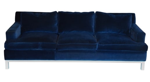 Jonathan Adler Custom Blue Velvet Upholstered Sofa