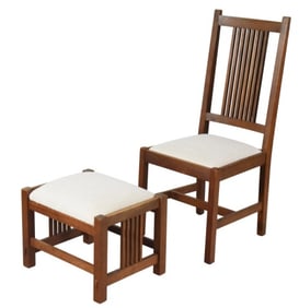 Stickley Mission Oak Spindle Chair with Ottoman